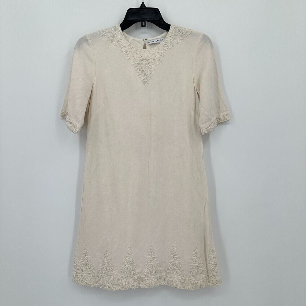& Other Stories Shift Dress Womens Size 4 Cream Woven Embroidered Mini Bridal‎